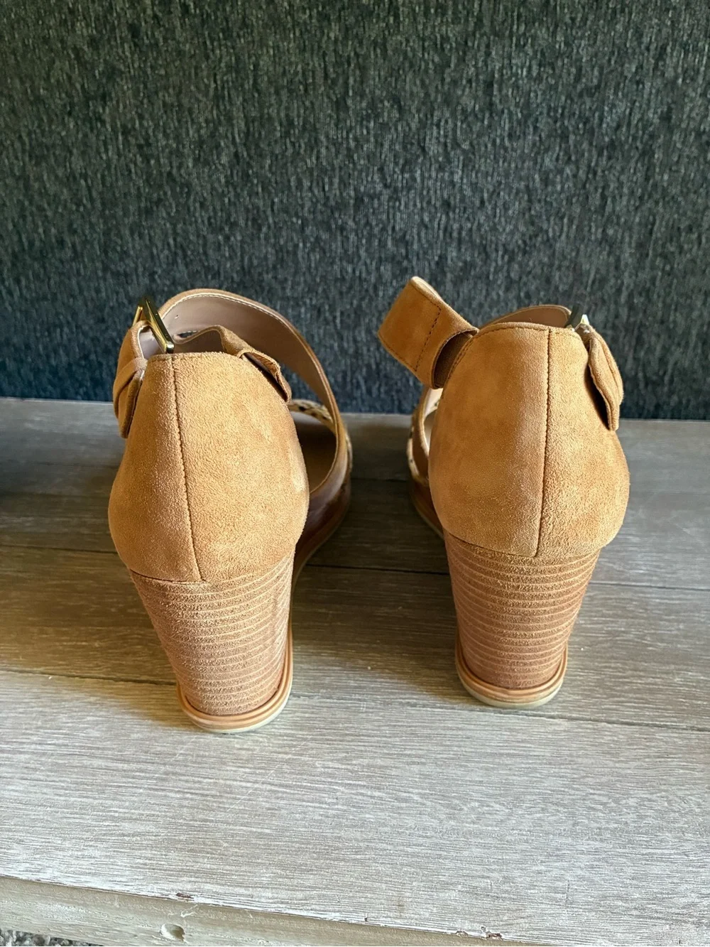Dr Scholls Sweet Escape Wedge Sandals With Tan Suede And Animal Print Toe Strap
